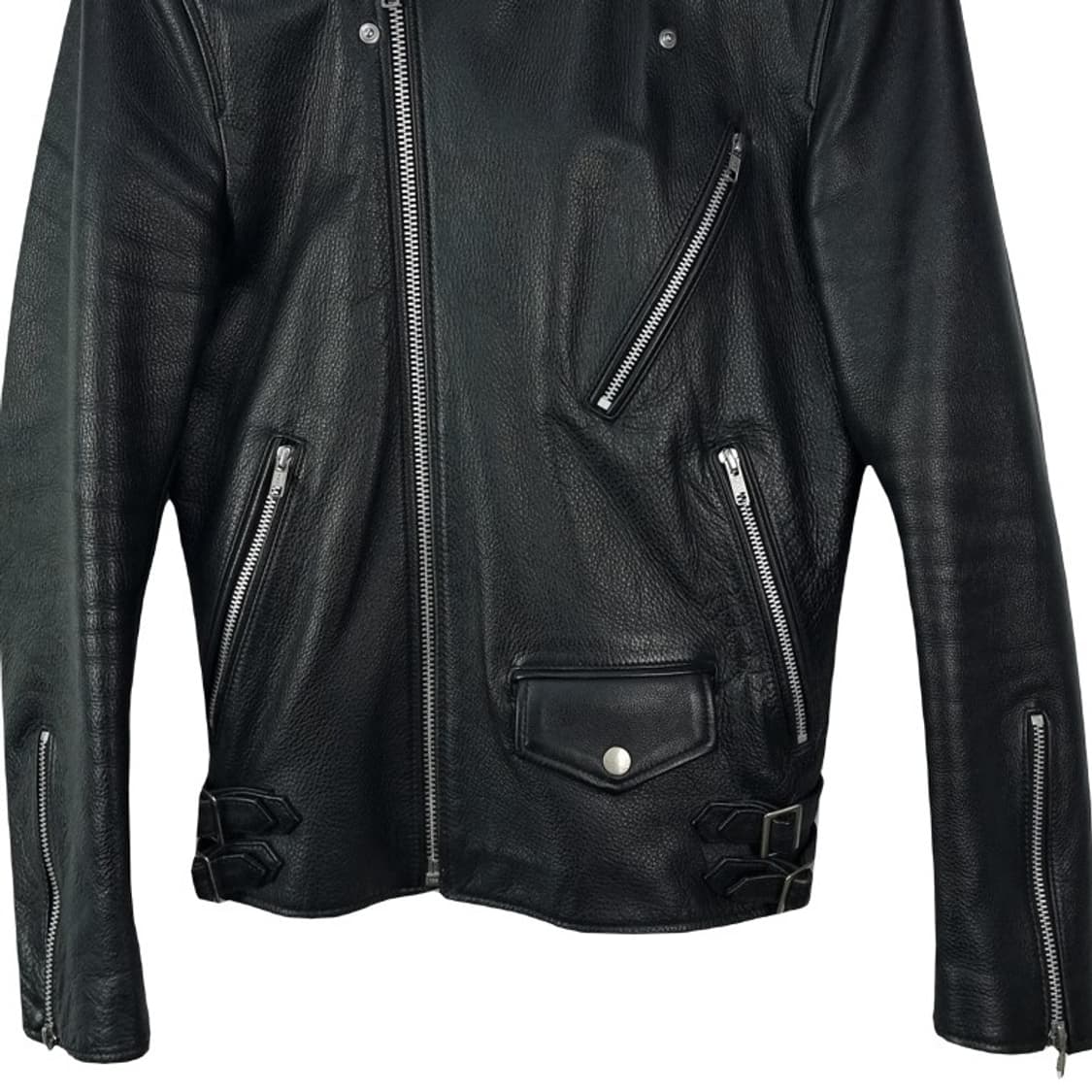 [비바스튜디오] 리얼 램스킨 사선 라이더 자켓 블랙 M17905 상품이미지5