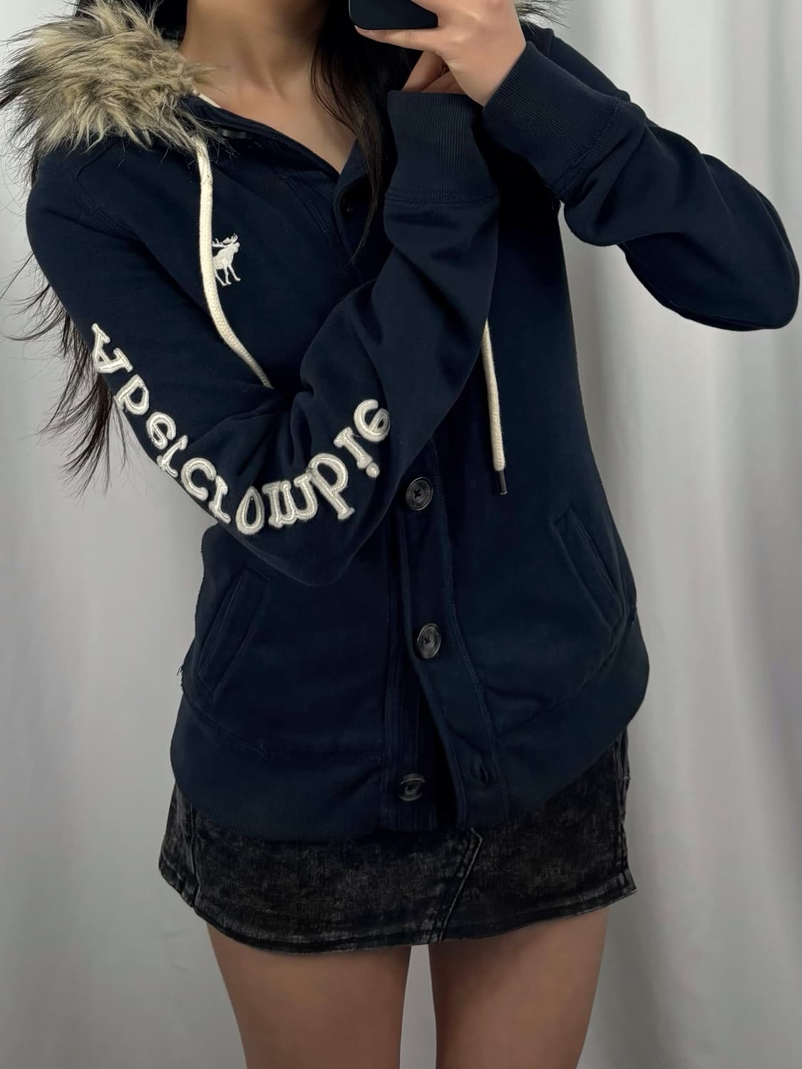 아베크롬비 네이비 버튼 퍼 후드 자켓 상품이미지1