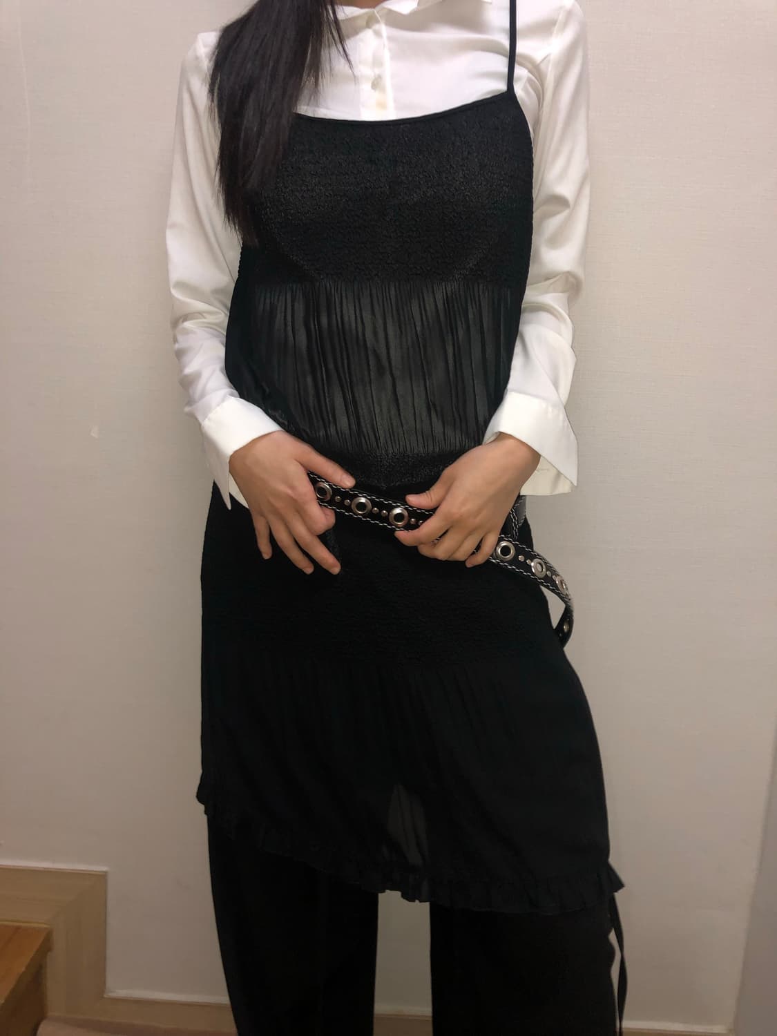 빈티지 블랙 시스루 플리츠 원피스 상품이미지4