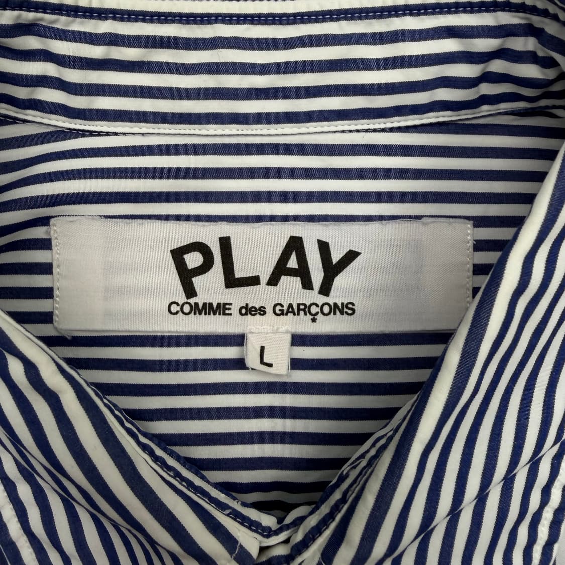 꼼데가르송 블랙 하트 와펜 블루 스트라이프 셔츠 L 상품이미지7