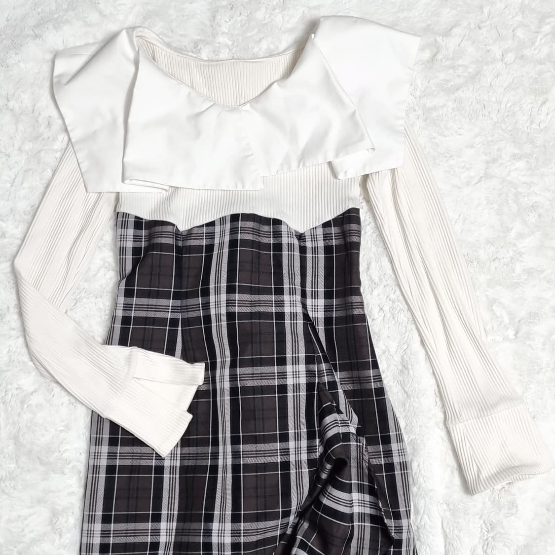 일본 빈티지 일브 브랜드 체크 회색 원피스 스나계 상품이미지5