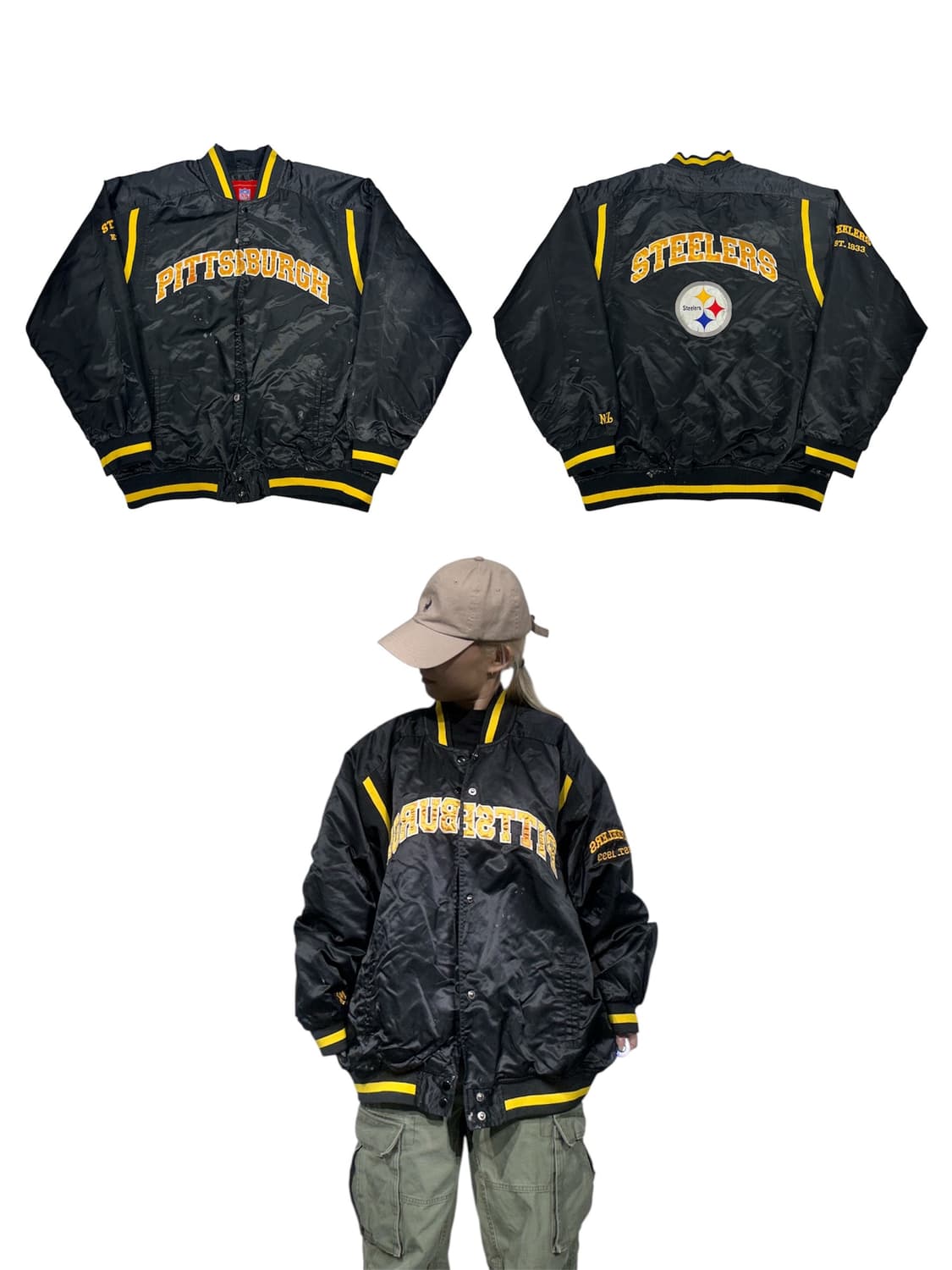 Nfl 블랙 피치버그 스틸러스 바시티 자켓 XL 상품이미지1