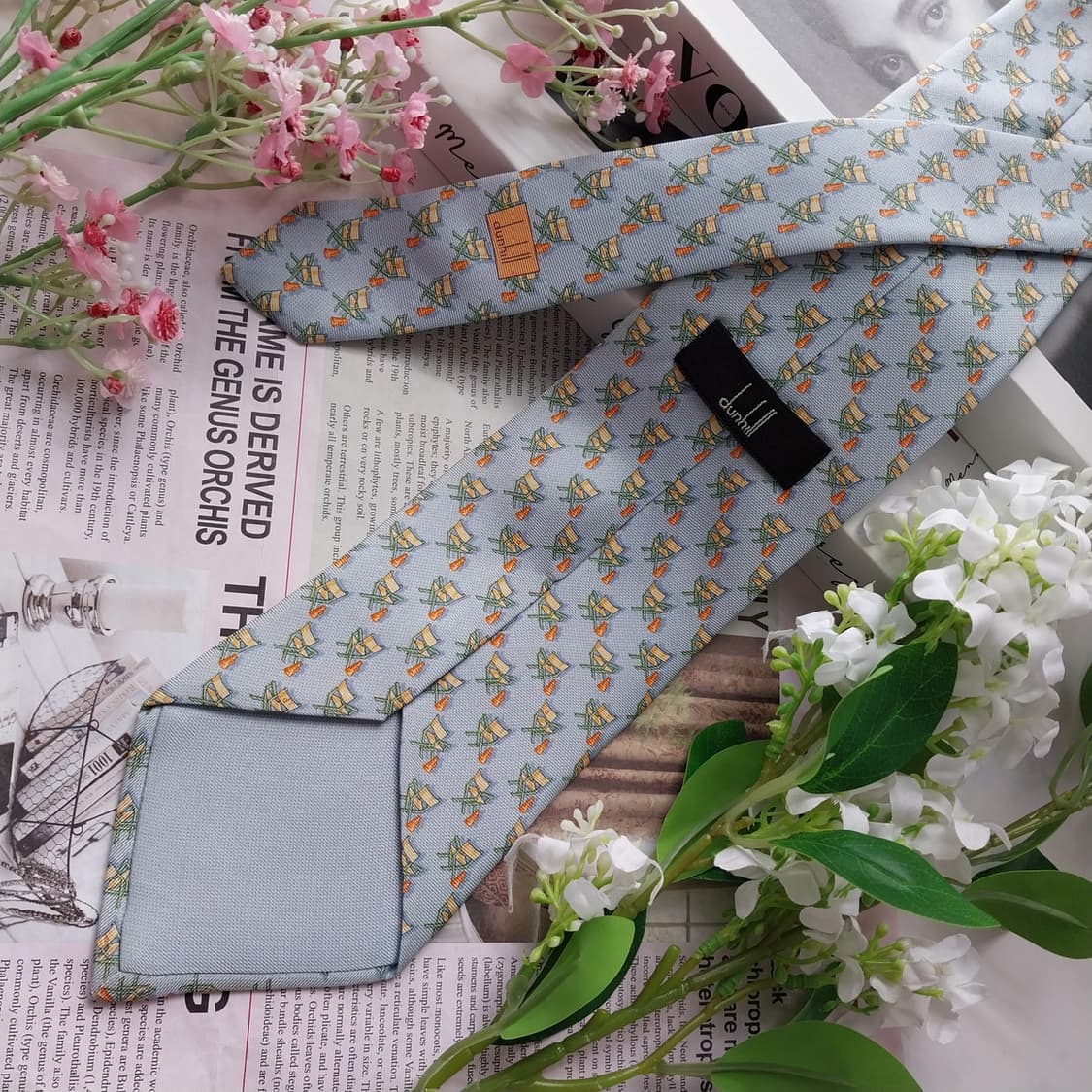 던힐 실크 하늘색 체어 모티브 넥타이 9.3cm B등급 K2334
 상품이미지5