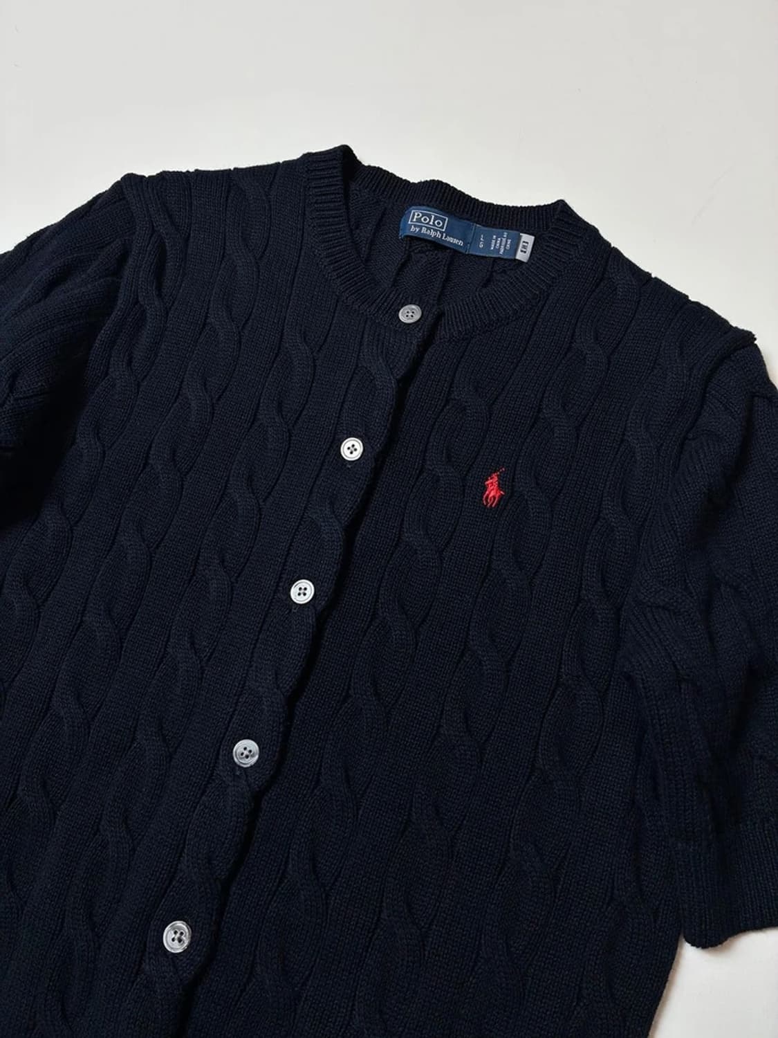 폴로 랄프로렌 큐알 신형 화이트라벨 꽈배기 반팔 니트 가디건 PN8914 상품이미지2