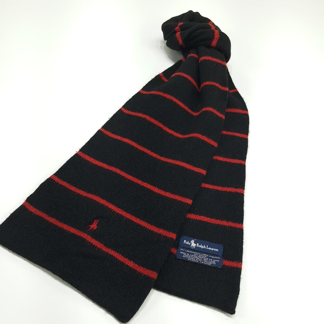 MX171 폴로 랄프로렌 블랙 레드 스트라이프 램스울 니트 목도리 머플러 상품이미지2
