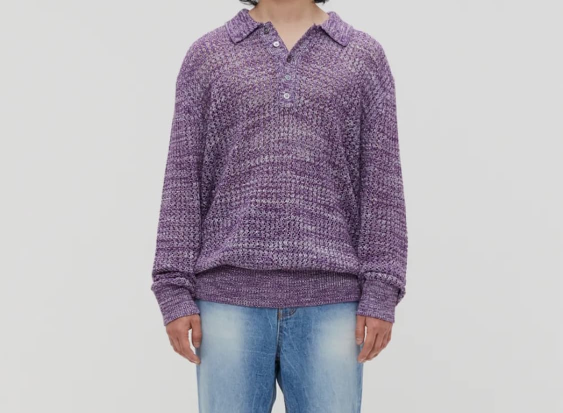 (새상품) 르마드 투톤 반오픈 단추 카라니트 퍼플 3사이즈 상품이미지4