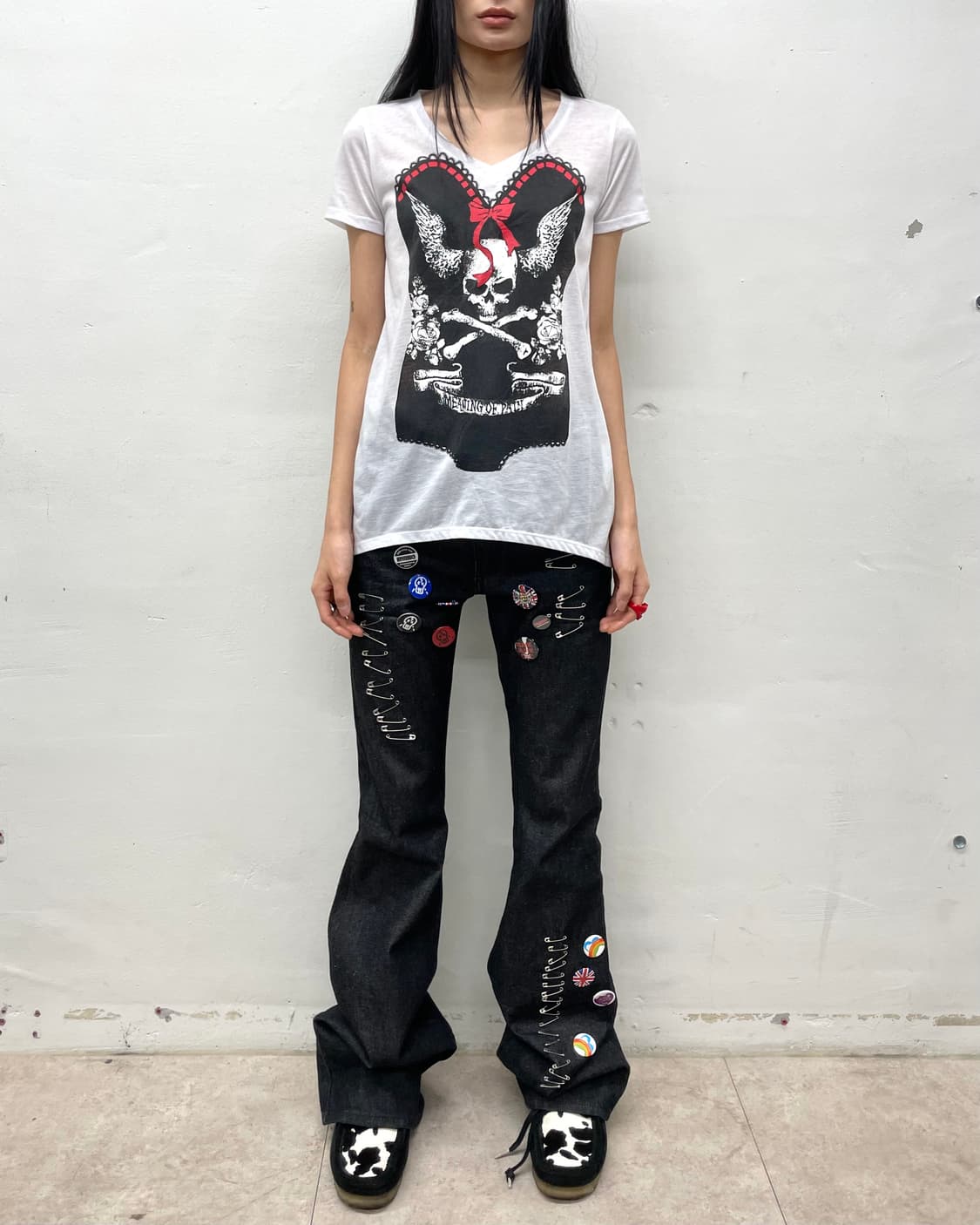 Skull crochet slit white t-shirt 상품이미지4