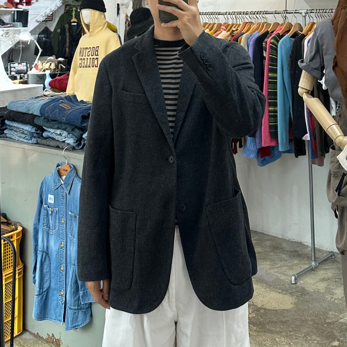 (착용컷) 유니클로 헤링본 블레이져 (남성용 XL) 상품이미지3