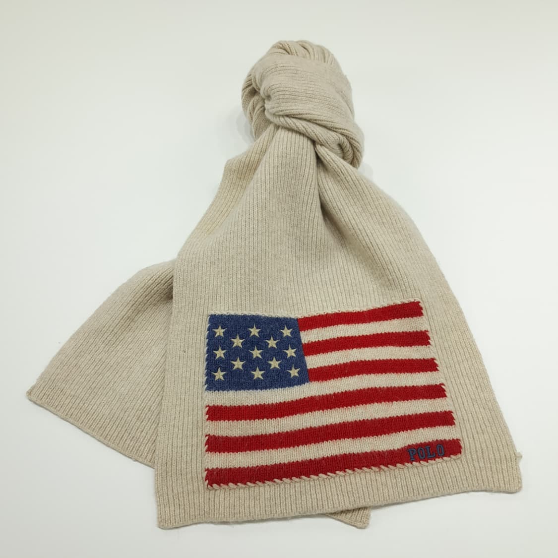MX285 폴로 랄프로렌 아이보리 성조기 니트 목도리 머플러 상품이미지3