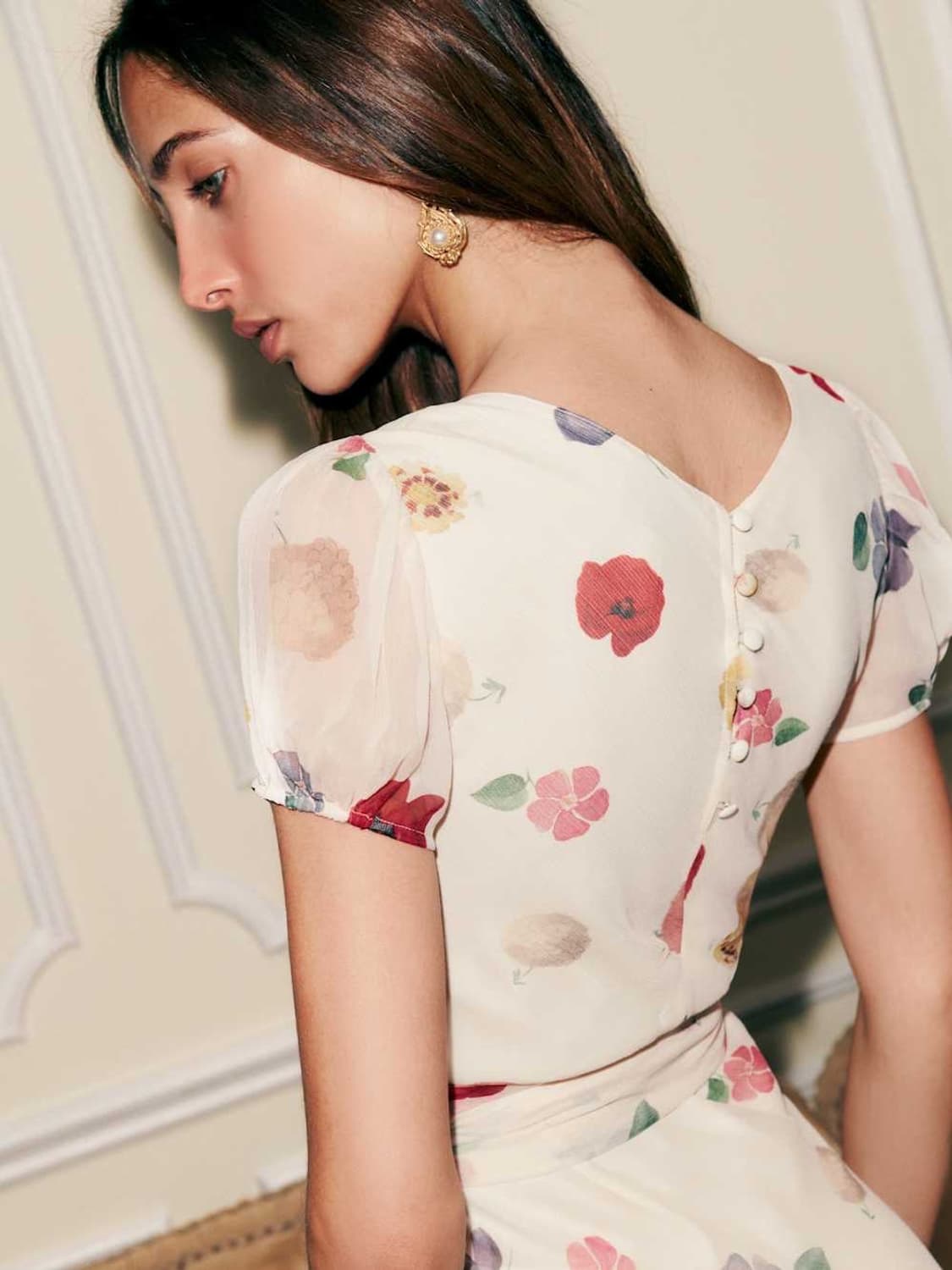 77사이즈) 리포메이션 wheeler 실크 쉬폰 드레스 플로럴 롱원피스 상품이미지4