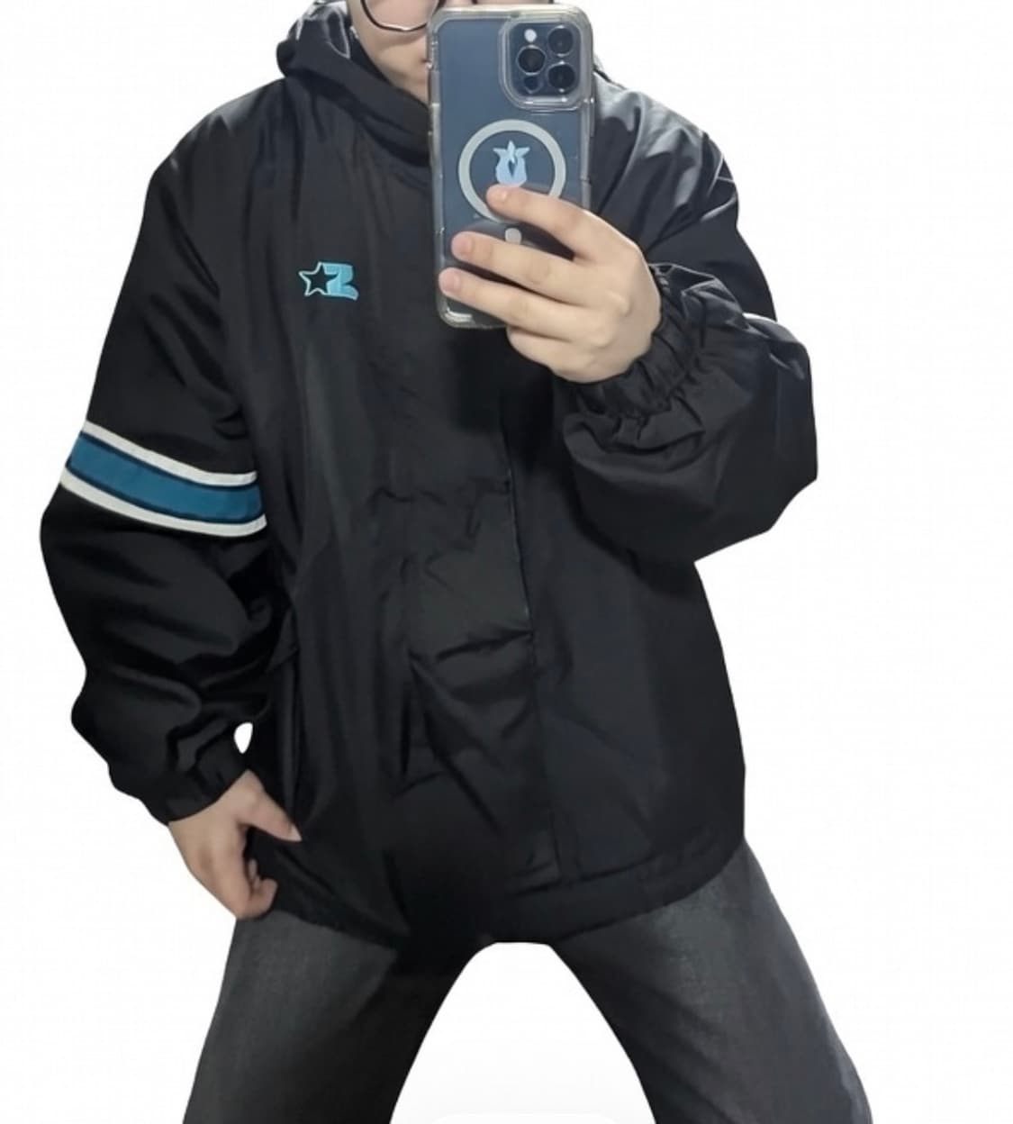 90s Starter x NFL 캐롤라이나팬서스 패딩 하프 후드 집업 상품이미지1