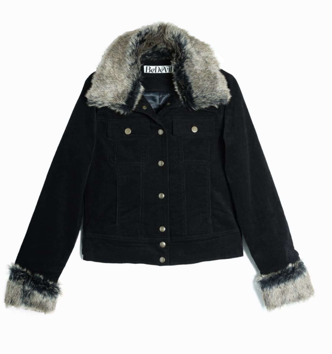 [새제품] 비데블 퍼카라 탈부착 골덴 자켓 블랙 상품이미지3