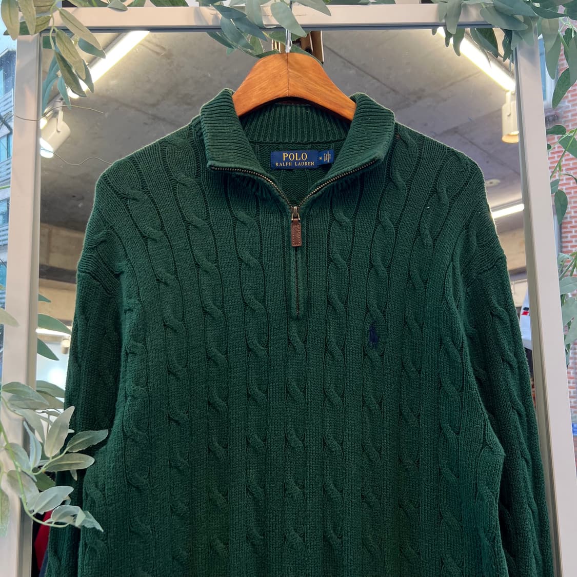 폴로 꽈배기 반집업 니트 그린  상품이미지1
