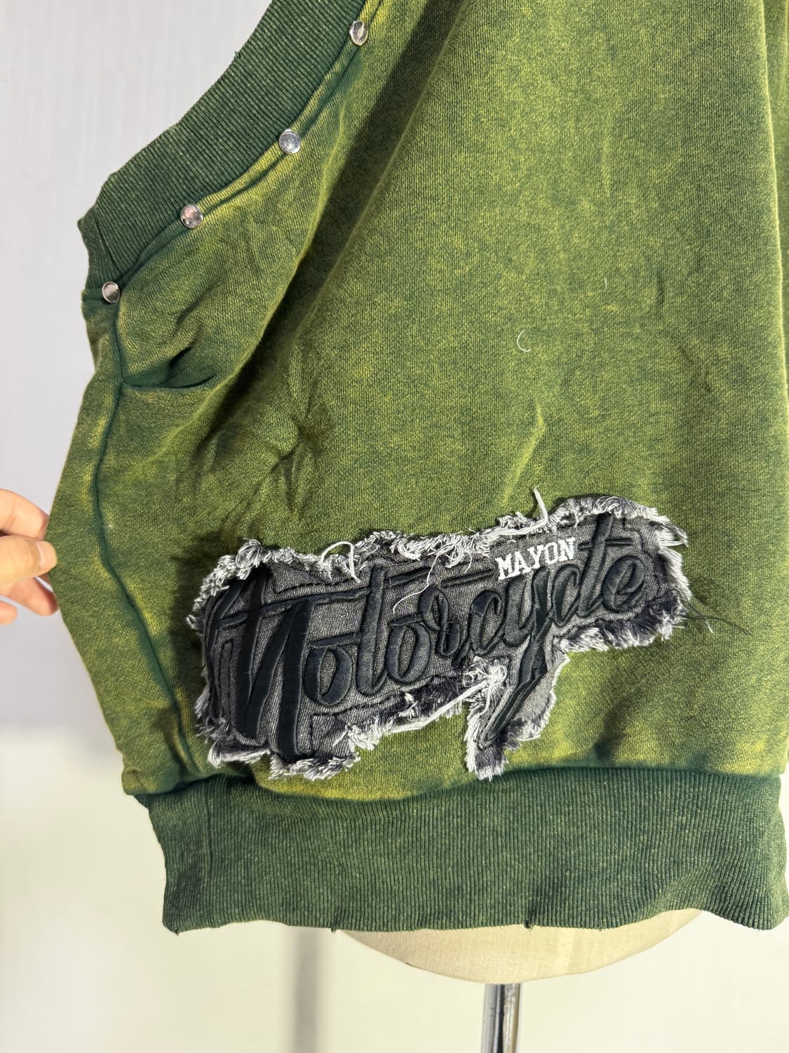 빈티지 페이드 그린 데미지 후드 베스트 y2k lgb goa 모터사이클 상품이미지5