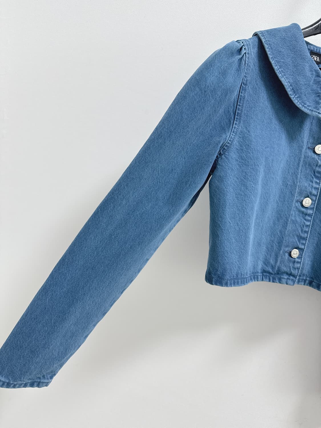 자라 라운드 넥카라 블루 코튼 데님 자켓 상품이미지3