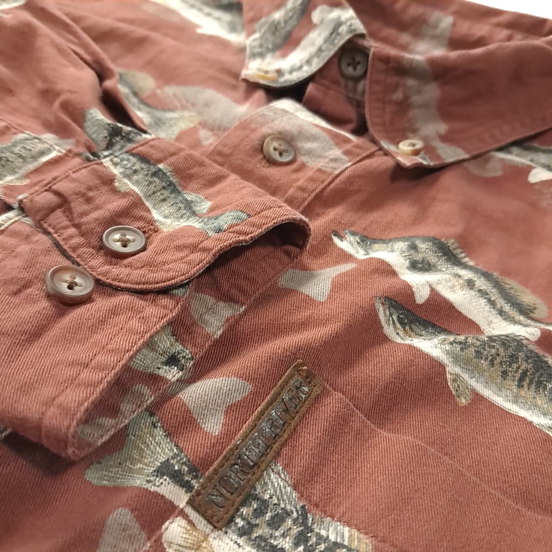 CK186 L 노스리버 90s 피쉬 패턴 브라운 셔츠 남방 상품이미지4