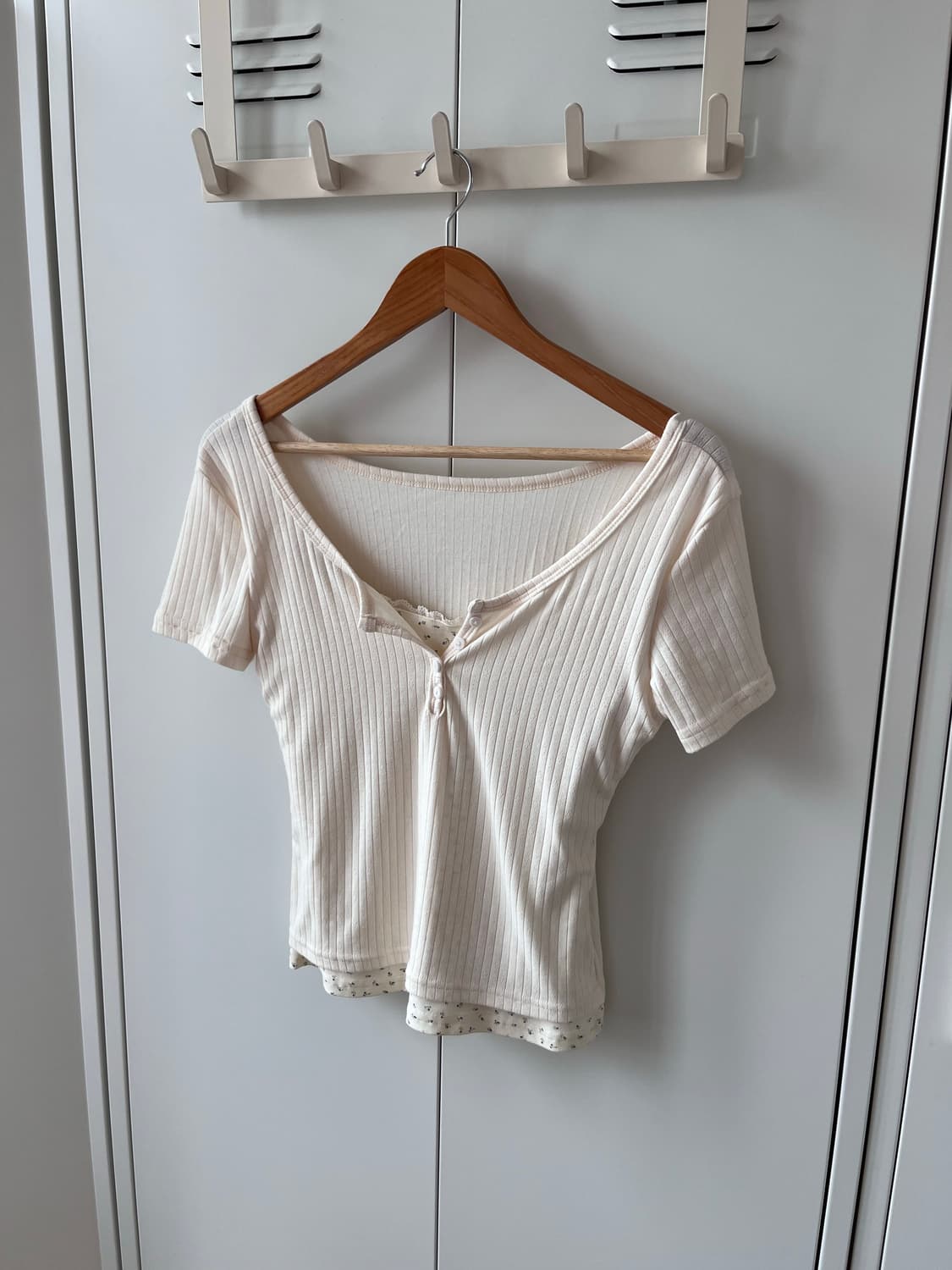 Vintage 잔꽃 레이어드 골지 반팔티 상품이미지1