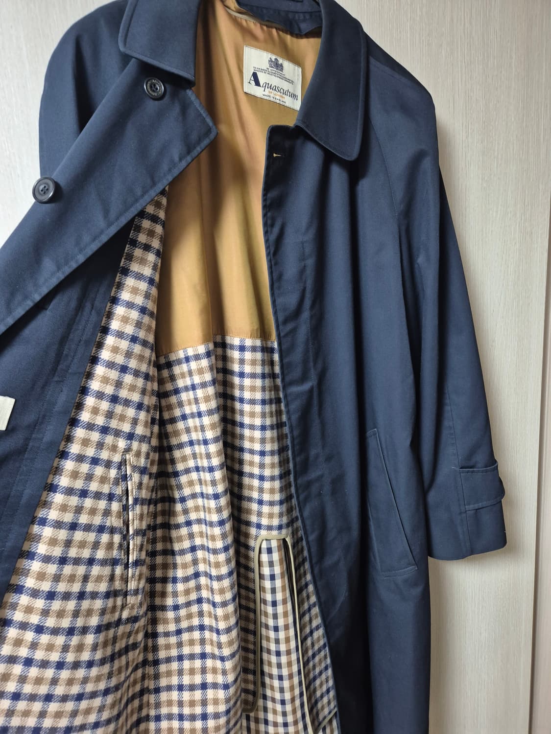 아쿠아스큐텀 네이비 트렌치 코트 레글런코트  싱글코트 M 상품이미지4