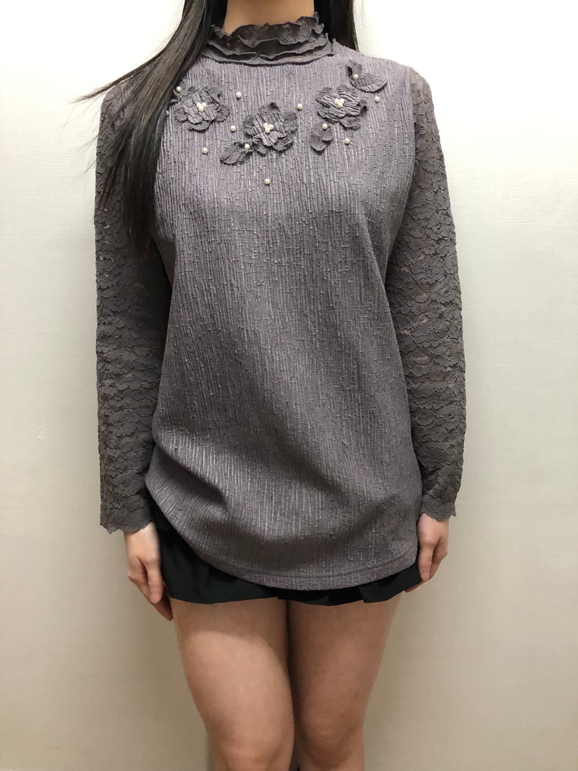 빈티지 퍼플 그레이 플라워 탑 상품이미지2