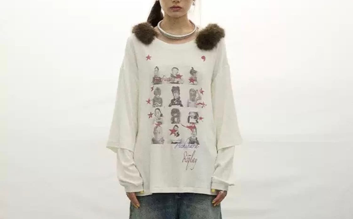 아키하라  퍼 후드 레이어드 롱슬리브  상품이미지1