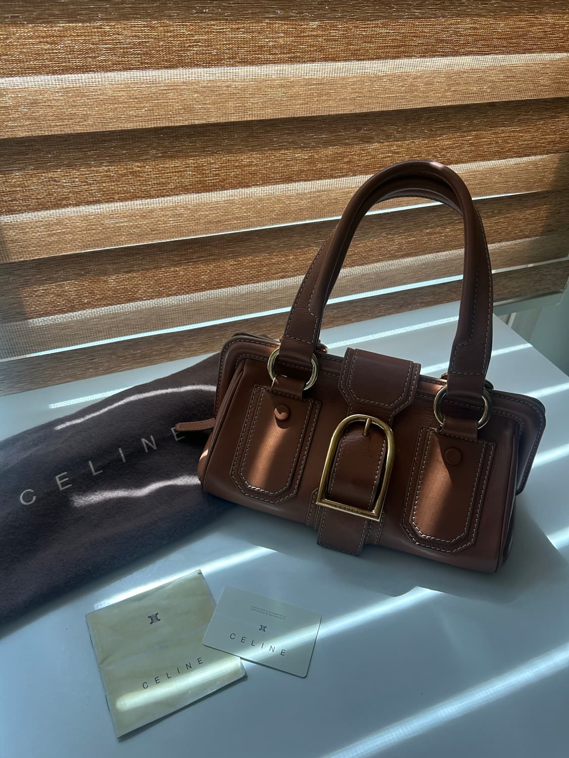 재입고‼️🤎)) 셀린느 빈티지 브라운 레더 패드락 토트백 상품이미지2