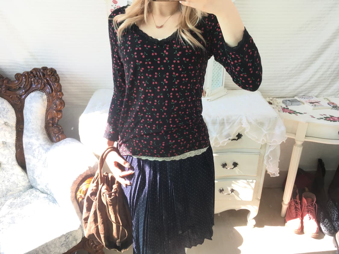 빈티지 하구미 체리 레이스 리본 롱슬리브 상품이미지5