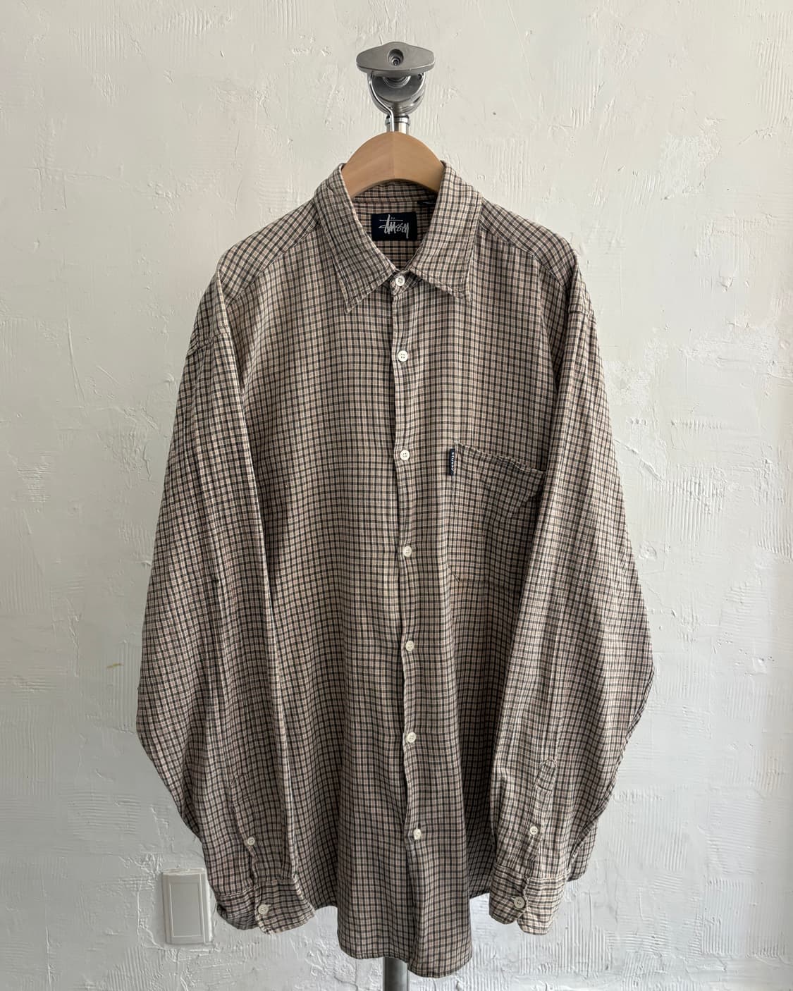 Stussy 스투시 90’s 베이지 체크 코튼 셔츠 상품이미지4