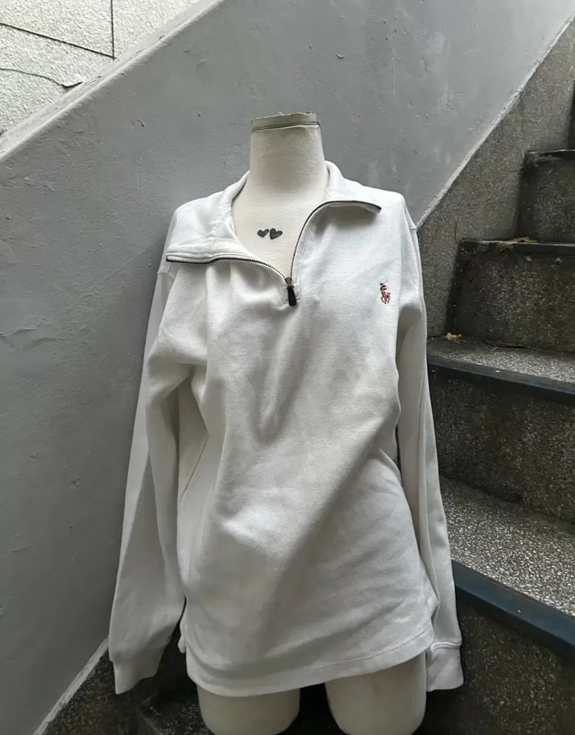 *rare* 2000s polo 폴로 화이트 브라운 포니 니트 반집업ㅠ 상품이미지5