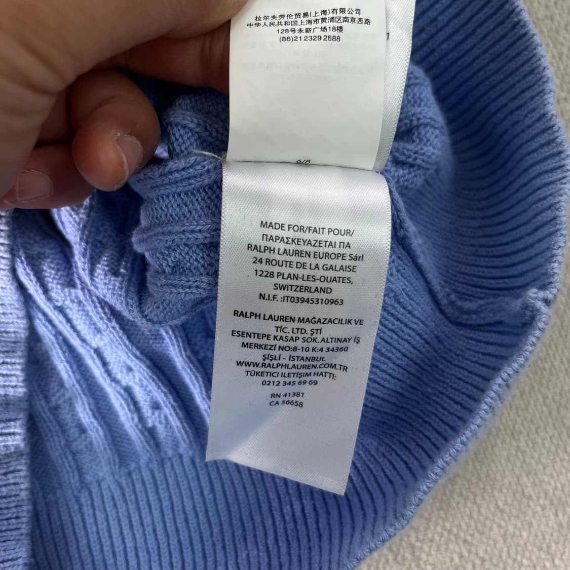 W 95 폴로랄프로렌 스카이블루 꽈배기 가디건 상품이미지7