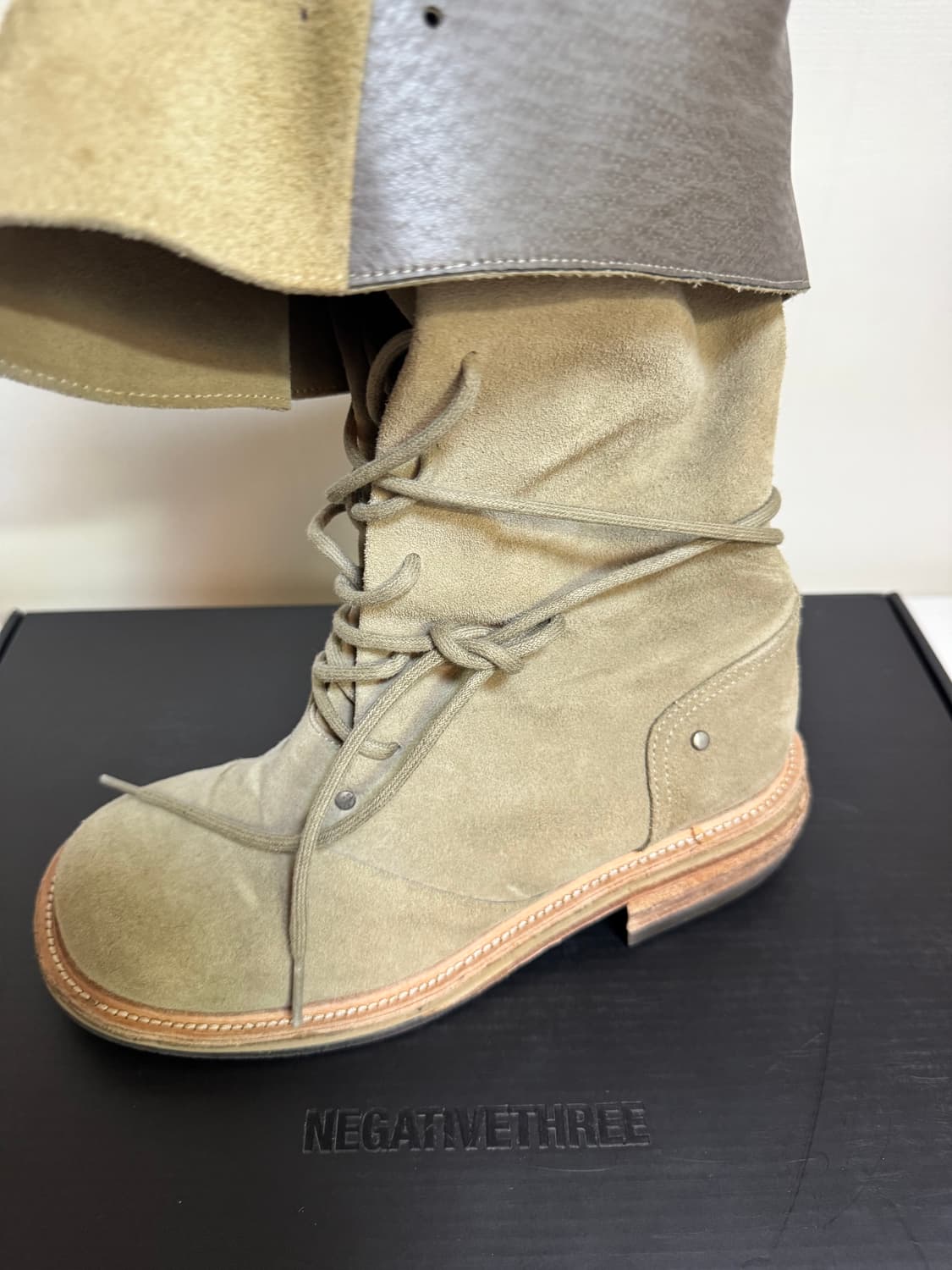 네거티브쓰리 Folded lace-up long boots_Sand 상품이미지7