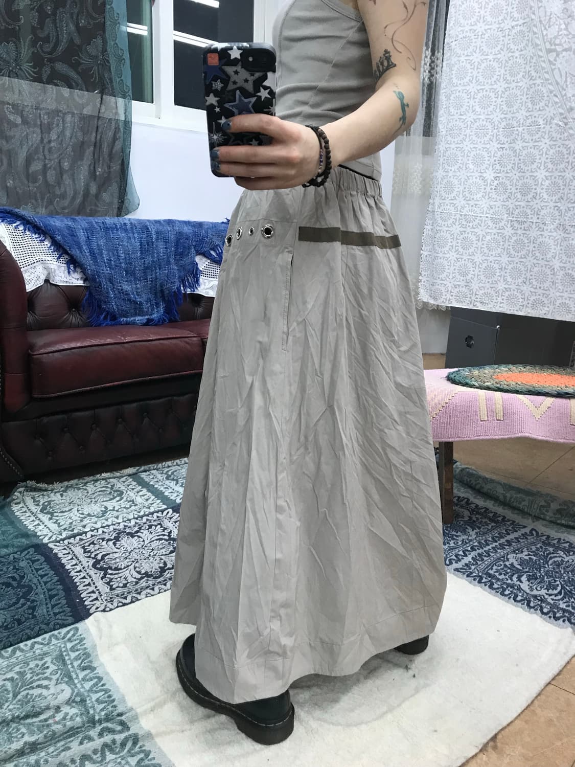 빈티지 여성 스터드 밴딩 나일론 롱스커트  상품이미지2
