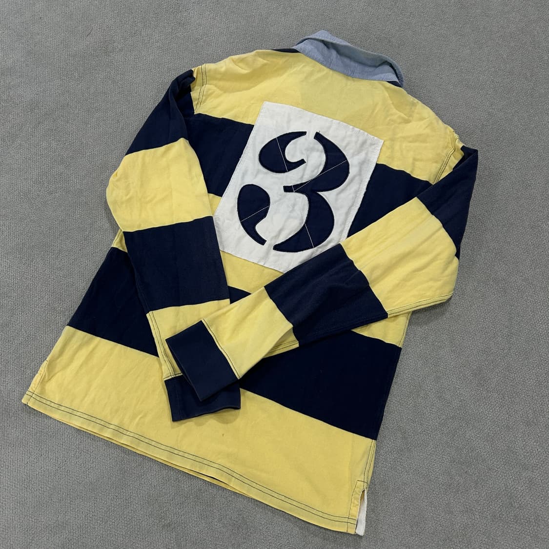폴로 옐로우 네이비 스트라이프 럭비티 긴팔 XL 상품이미지6