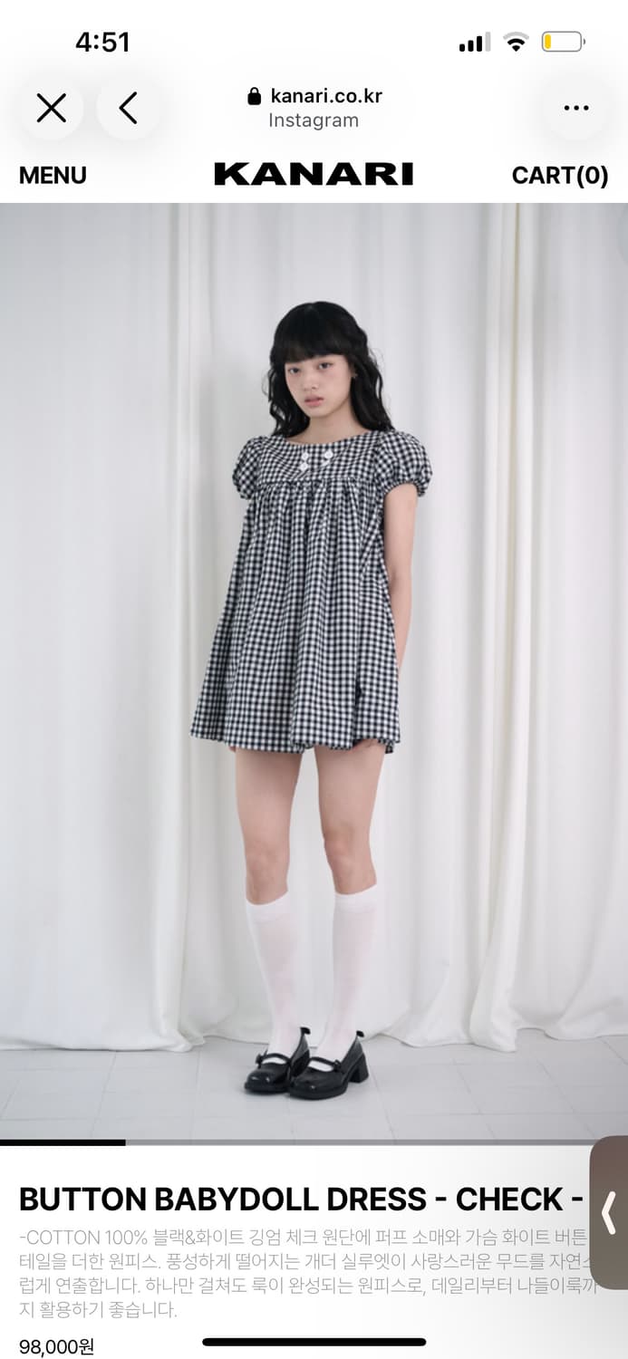 카나리 버튼 베이비돌 체크 원피스 상품이미지2