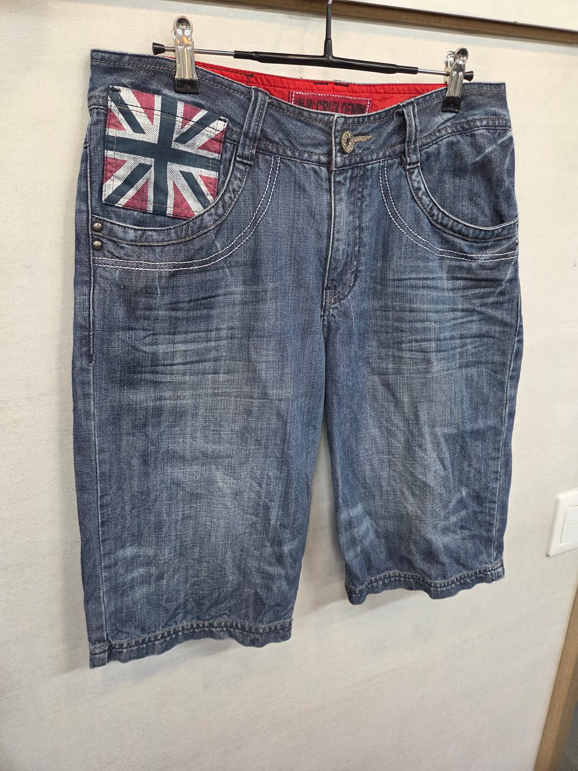 빈티지 크럭스 데님 y2k 영국국기 로고 데님반바지 30 상품이미지6