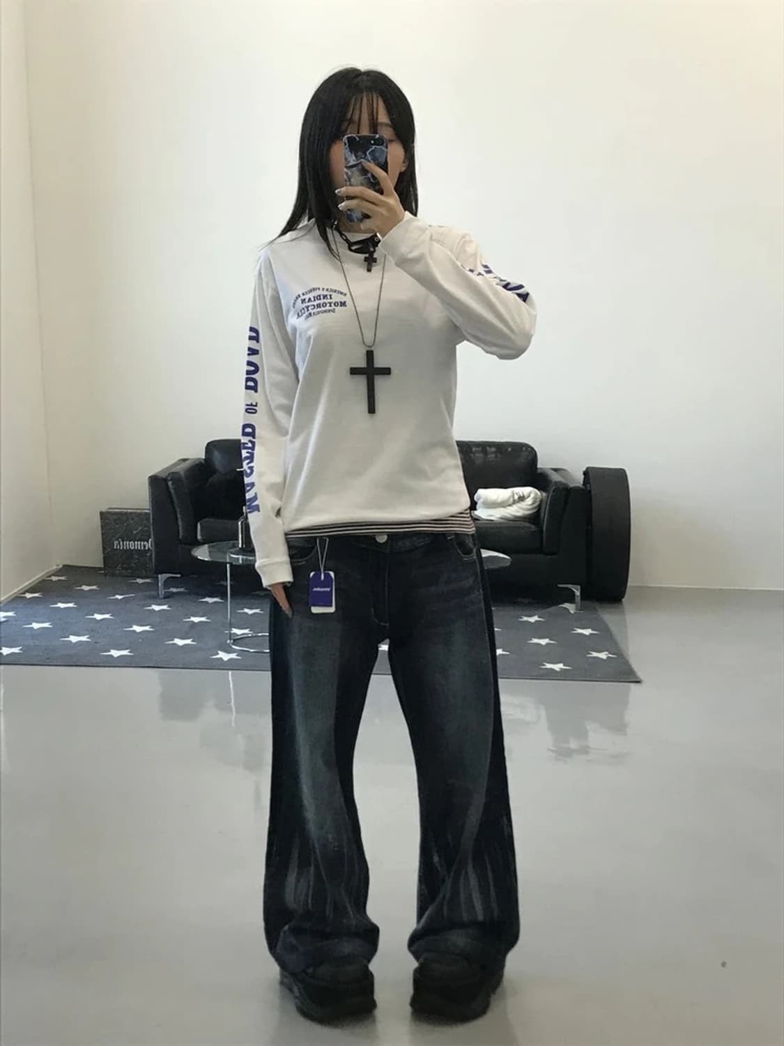 인디언 모터사이클 후면 프린팅 화이트 롱슬리브  상품이미지1