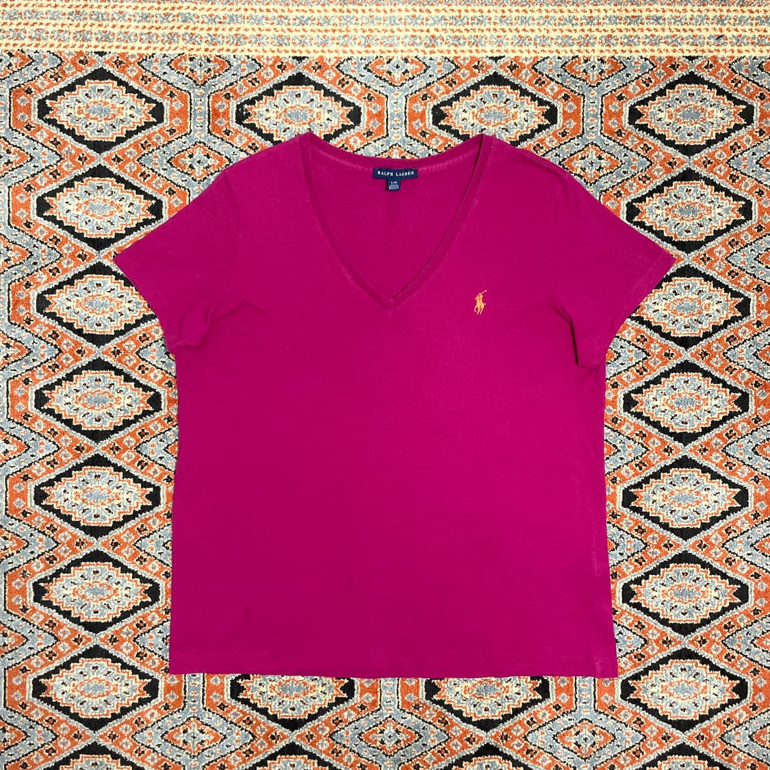 폴로랄프로렌 핑크 딥 브이넥 반팔티셔츠 여성L 상품이미지1
