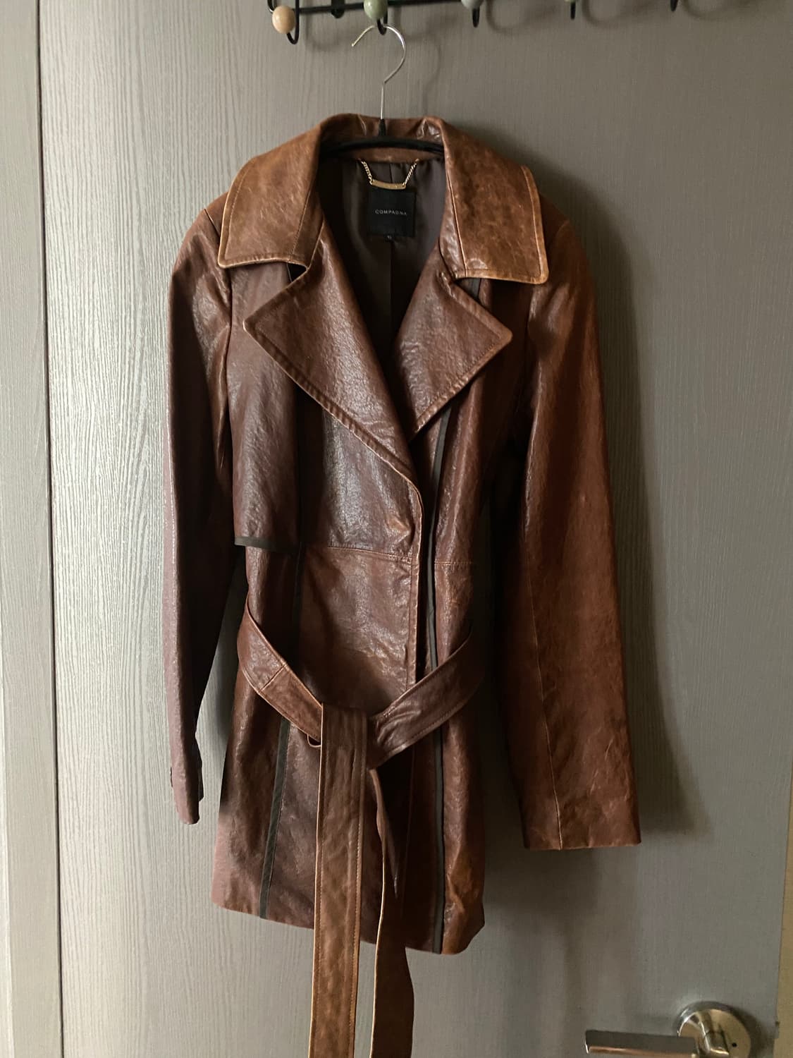 COMPAGNA 브라운 레더 벨티드 자켓 꼼빠냐 가죽자켓 상품이미지1