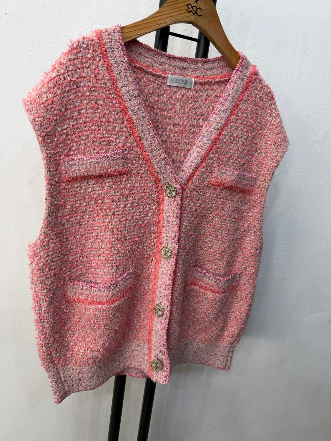 정품) TIME 타임 한섬 핑크 트위드 반팔 가디건 90 F 상품이미지2