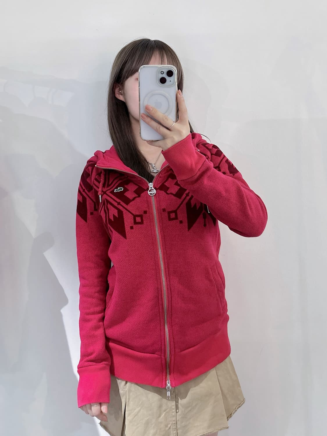 라코스테 핑크 패턴 투웨이 후드집업 상품이미지1