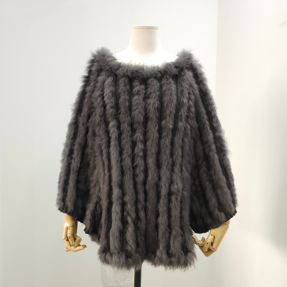 프랑스산 리얼 래빗퍼 100% 니트 케이프 판초 상품이미지1