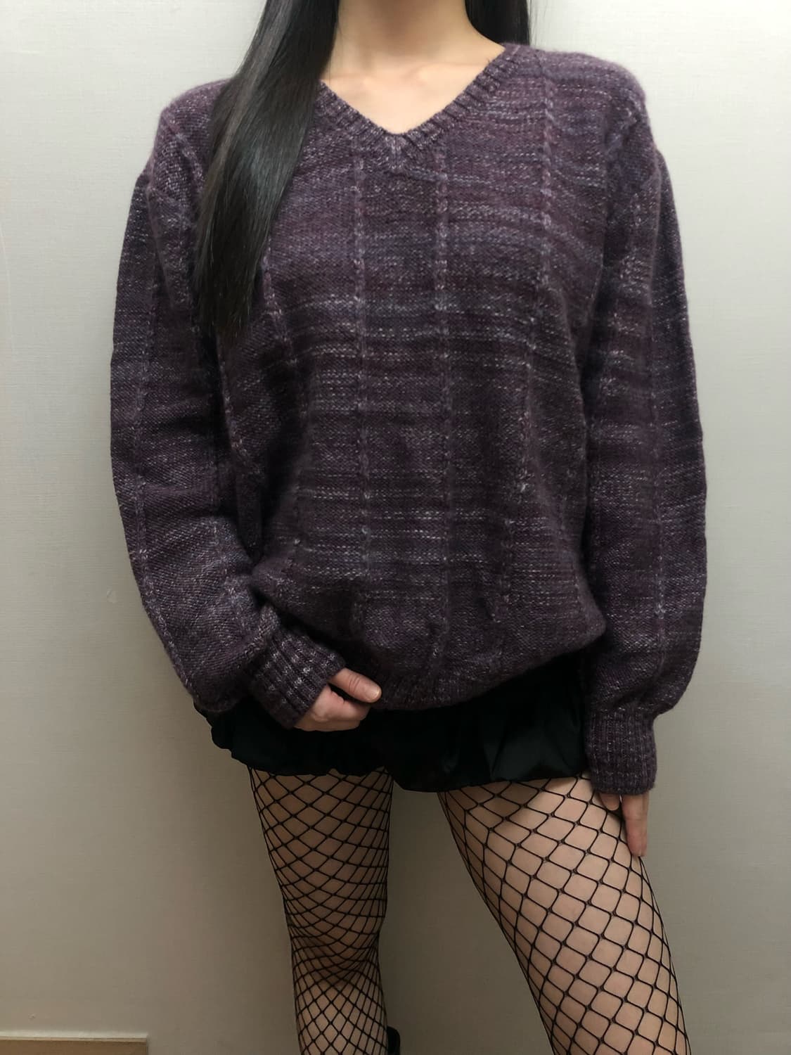 빈티지 퍼플 브이넥 니트 상품이미지4