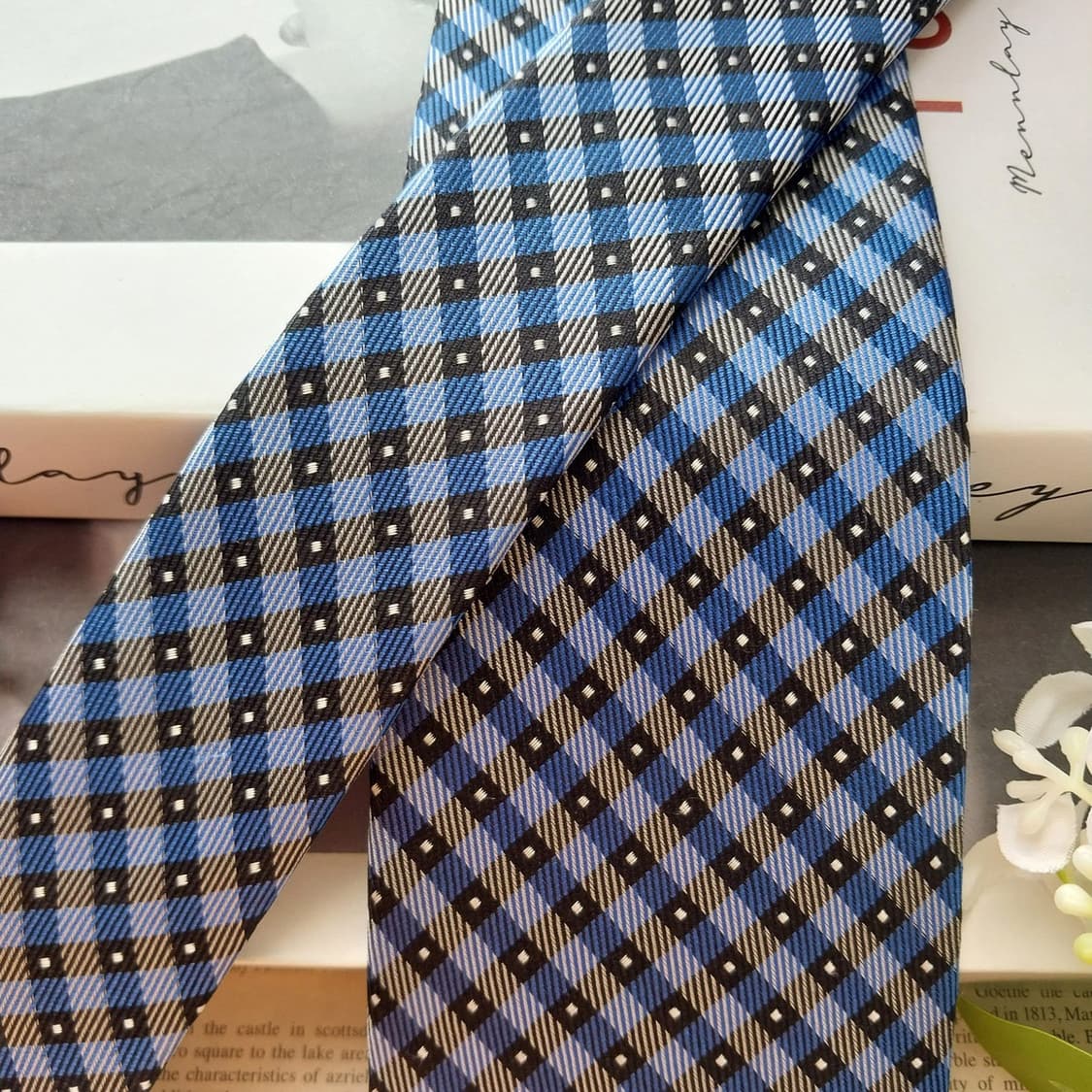 DAKS 닥스 실크 블루 체크 넥타이 8cm A+등급 K2367 상품이미지3