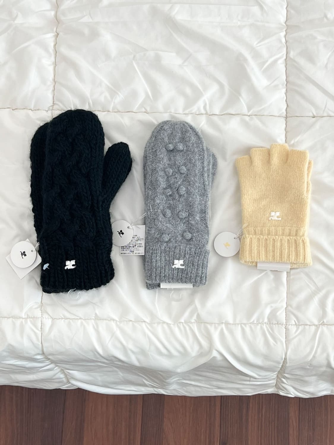 [새상품] courreges / 꾸레쥬 옐로우 울 하프 장갑  상품이미지8