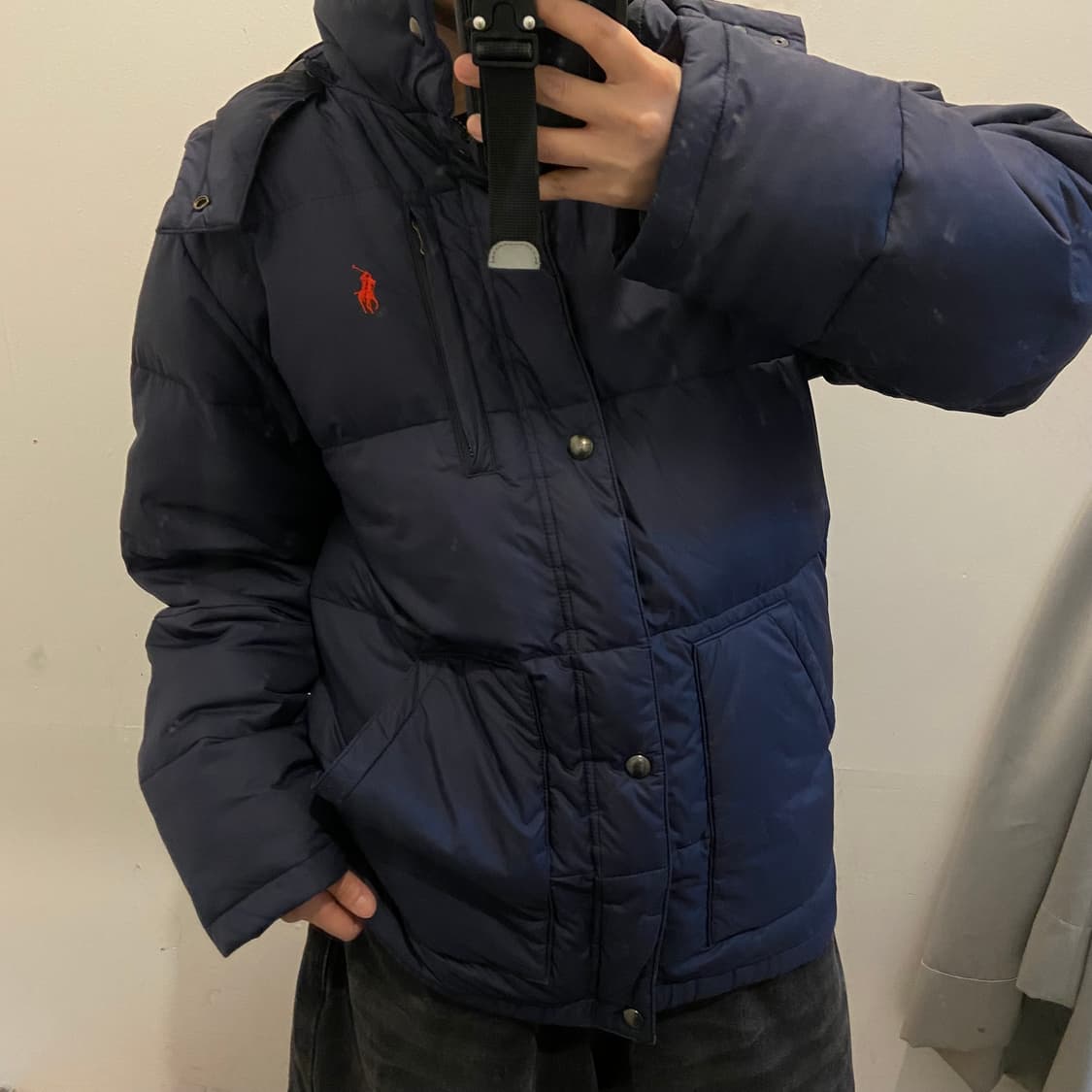 폴로랄프로렌 레드 포니 네이비 덕 다운 후드 패딩 상품이미지1