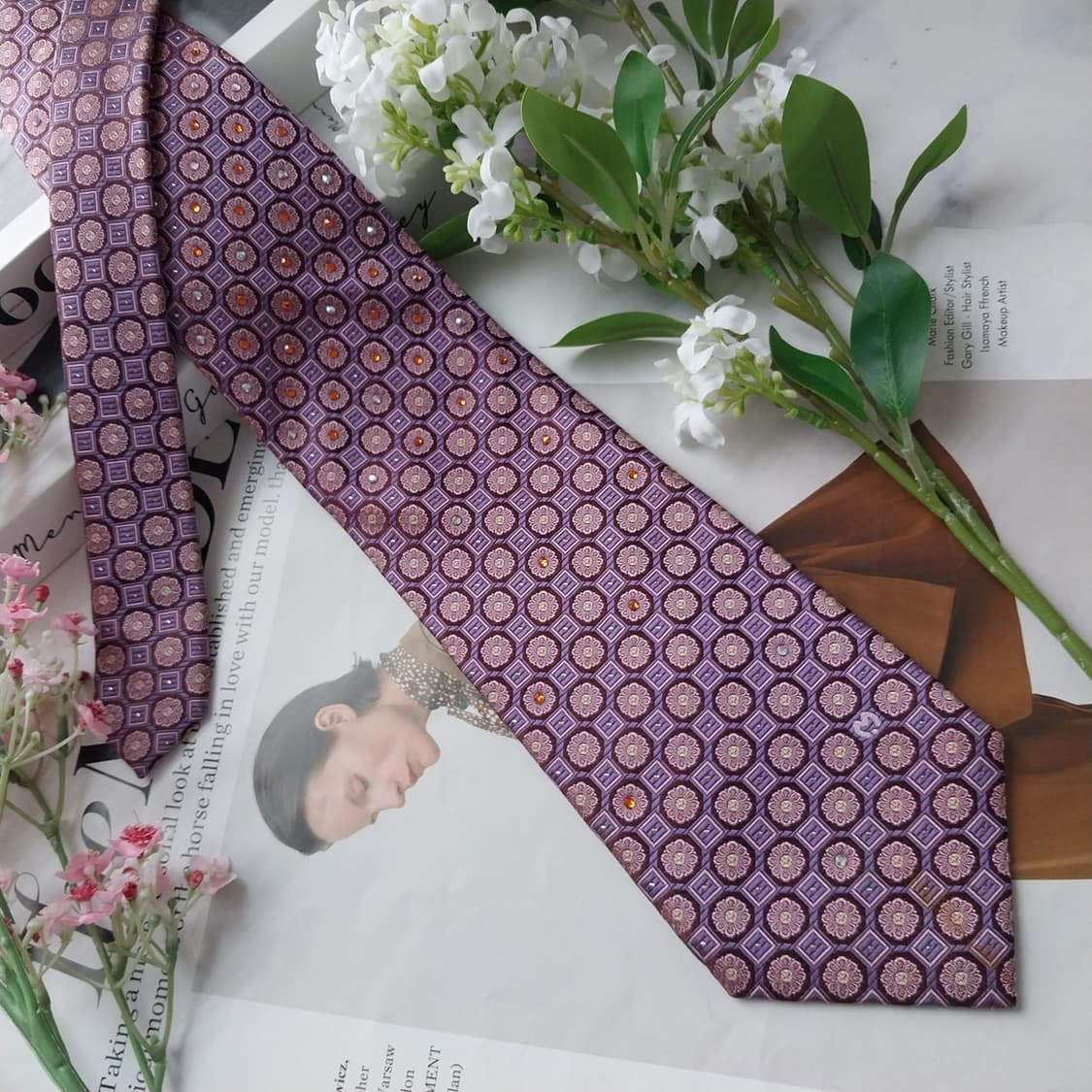 밀라숀 실크 퍼플 패턴 넥타이 9.6cm A~B등급 K2037 상품이미지4
