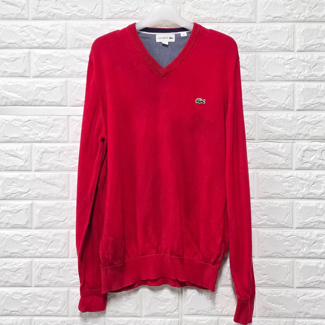 택포// 라코스테 빨간색 브이넥 니트 US M 상품이미지1