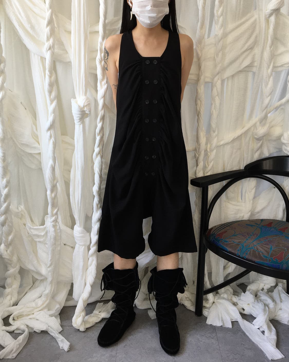 Double button shirring tied sleeveless j 상품이미지9