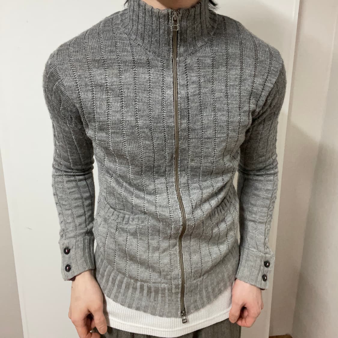 JAPANESE VINTAGE GRAY KNIT ZIP UP 상품이미지2