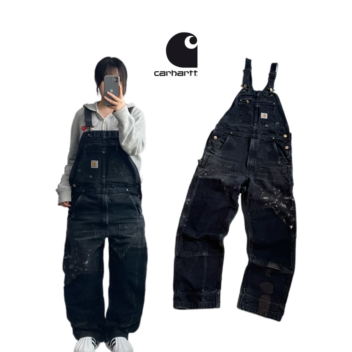 칼하트 OG 덕캔버스 페이드 더블니 워크 오버롤 멜빵 블랙 상품이미지1