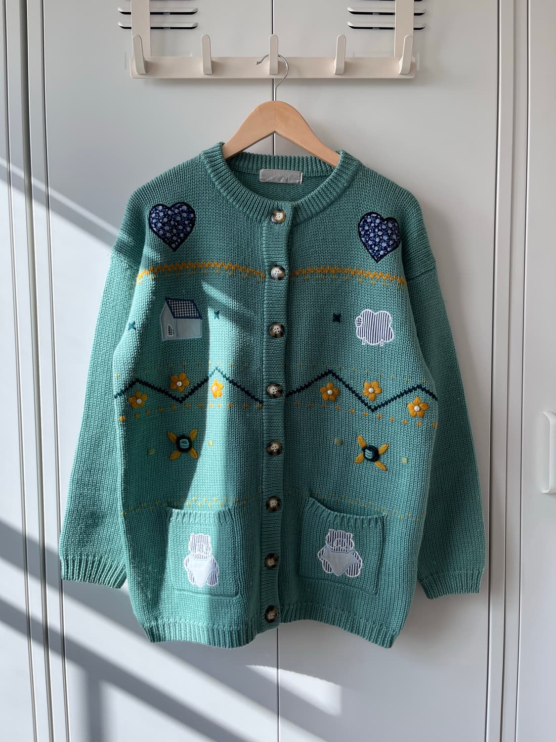 Mi place 자수 패치 울니트 가디건 민트 상품이미지1